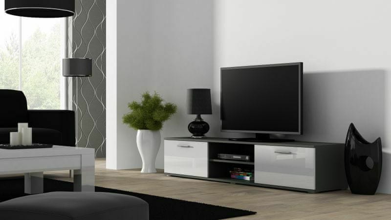 eoshop TV stolík Soho, 180 cm, šedá / biela lesk